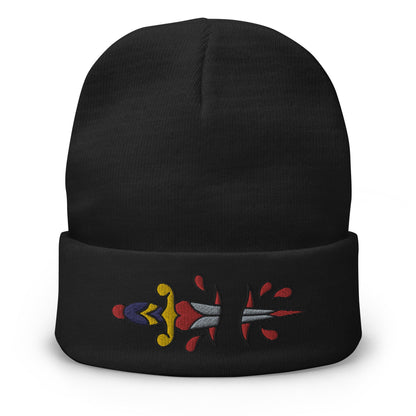 Dagger Traditional Tattoo Beanie, Tattoo Inspired Clothing, Embroidered Beanie, Knife Beanie, Old School Tattoo Hat, Tattoo Art Hats