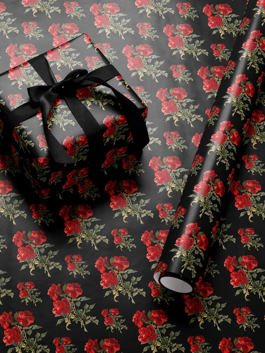 Rose Bouquet Wrapping Paper Red Floral Gift Wrap Luxury Wrapping Paper Romantic Gift for Her Elegant Gift Wrap Wedding Wrapping Paper Print