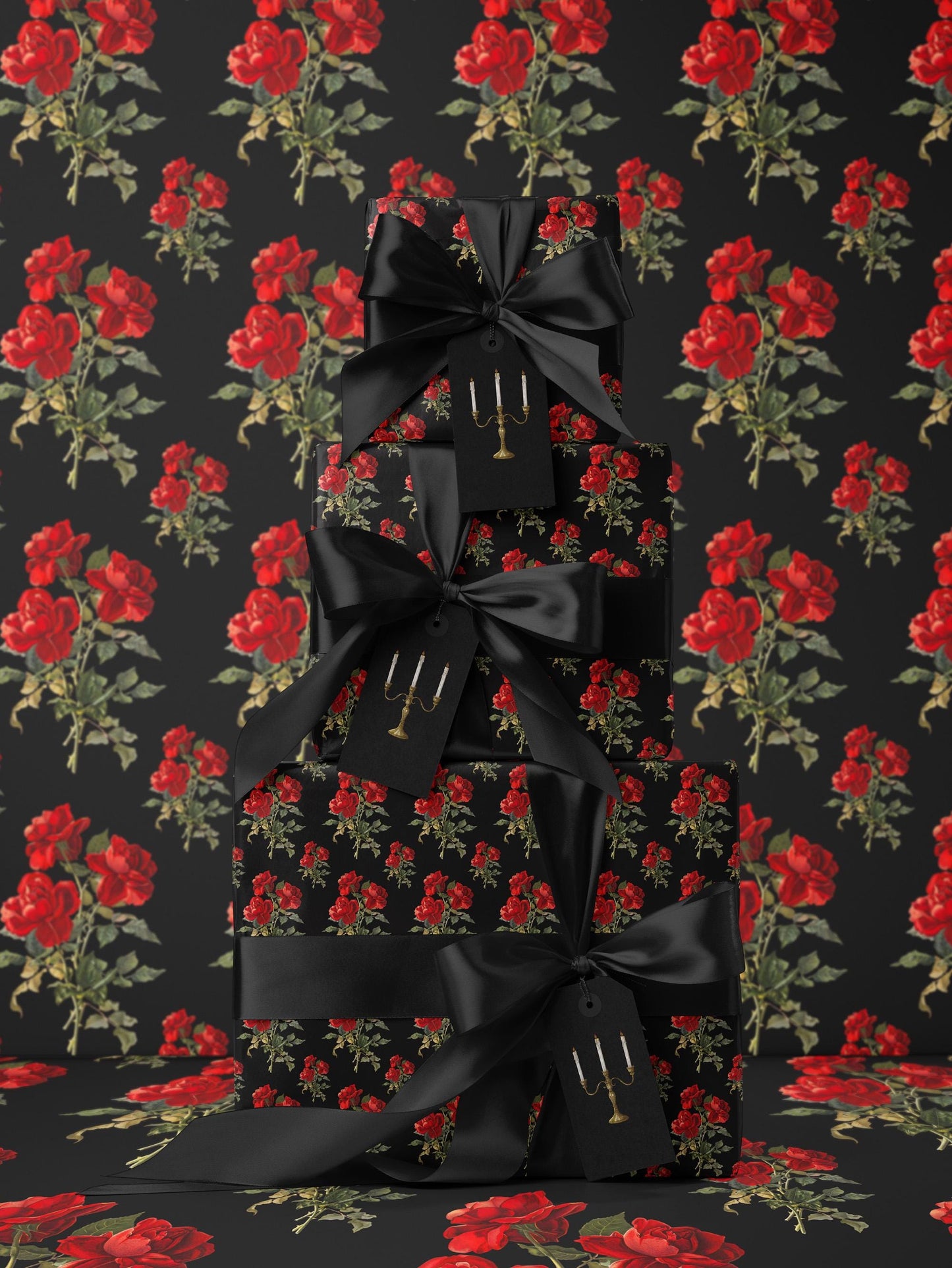 Rose Bouquet Wrapping Paper Red Floral Gift Wrap Luxury Wrapping Paper Romantic Gift for Her Elegant Gift Wrap Wedding Wrapping Paper Print