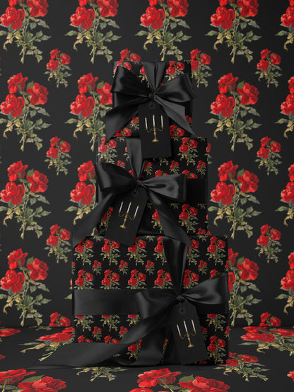 Rose Bouquet Wrapping Paper Red Floral Gift Wrap Luxury Wrapping Paper Romantic Gift for Her Elegant Gift Wrap Wedding Wrapping Paper Print