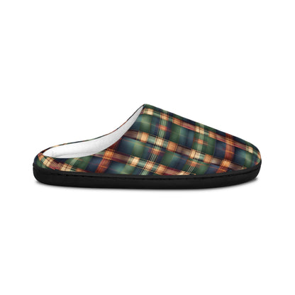 Men's IndoorSlippers Tartan Plaid Mensslippers Anti-Skid Rubber Sole IndoorSlippers Forest Green Cozy Houseshoes GoldenBrown Men'sgift