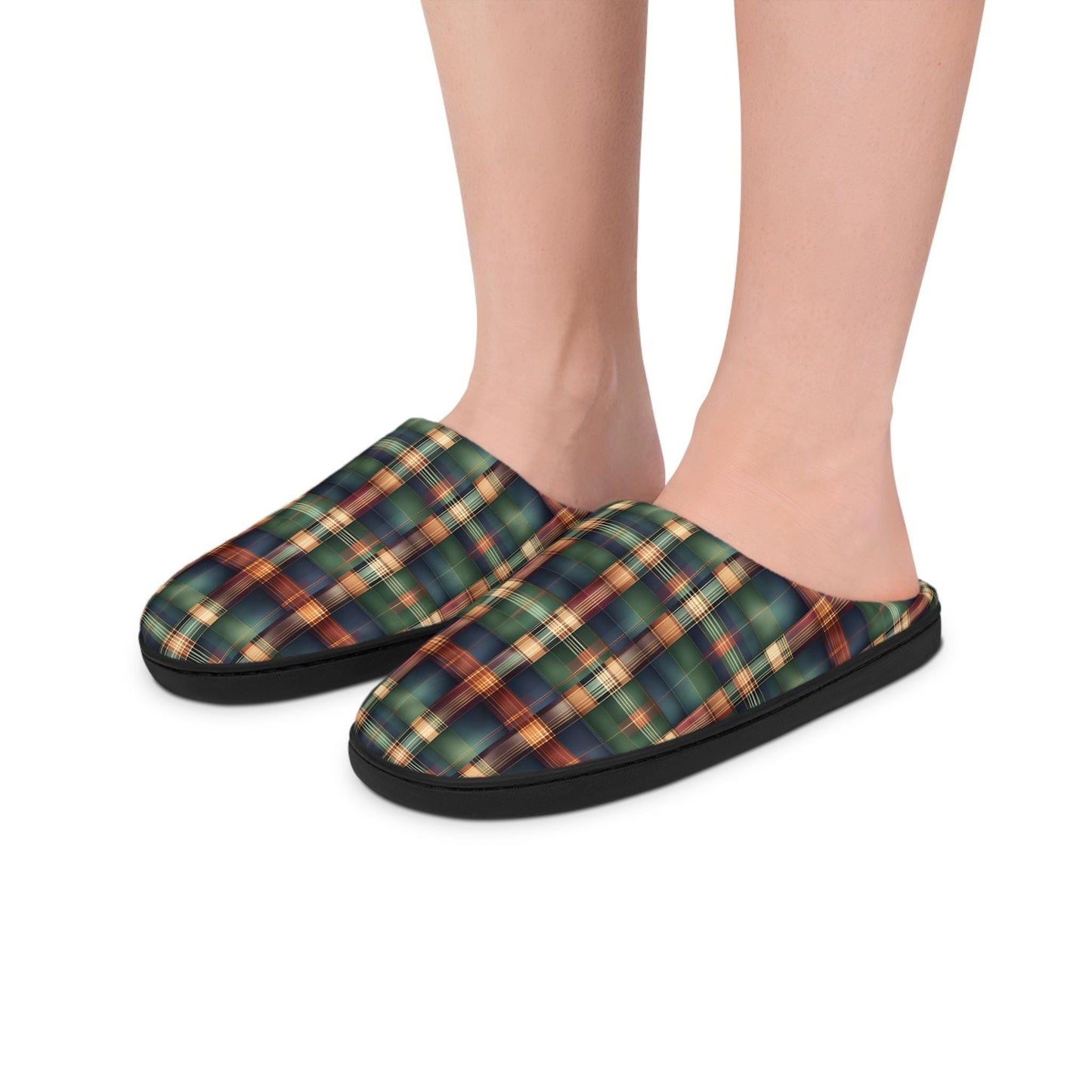 Men's IndoorSlippers Tartan Plaid Mensslippers Anti-Skid Rubber Sole IndoorSlippers Forest Green Cozy Houseshoes GoldenBrown Men'sgift