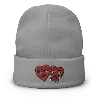 Laugh Now Cry Later, Traditional Tattoo Beanie, Tattoo Inspired Clothing, Embroidered Beanie, Heart Beanie, Weeping Heart Tattoo