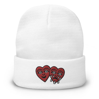 Laugh Now Cry Later, Traditional Tattoo Beanie, Tattoo Inspired Clothing, Embroidered Beanie, Heart Beanie, Weeping Heart Tattoo