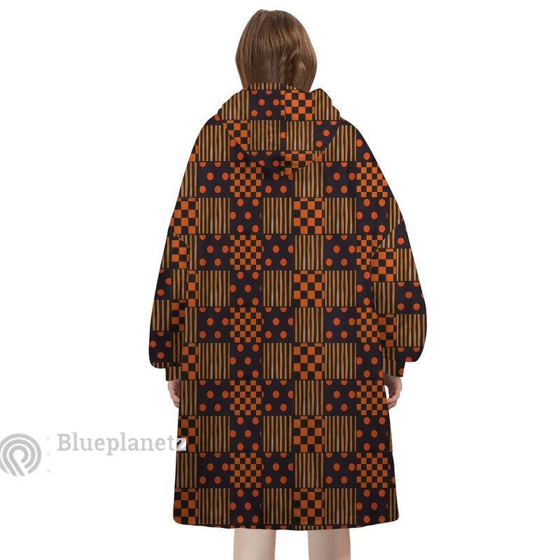Personalized Wearable Hoodies Blanket, Custom Name Halloween Pattern Hoodie Blanket, Custom Halloween Bat Oversized Blanket, Gift