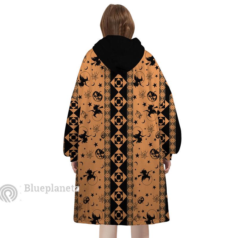 Personalized Wearable Hoodies Blanket, Custom Name Halloween Pattern Hoodie Blanket, Custom Witch Oversized Blanket, Gift