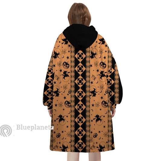 Personalized Wearable Hoodies Blanket, Custom Name Halloween Pattern Hoodie Blanket, Custom Witch Oversized Blanket, Gift