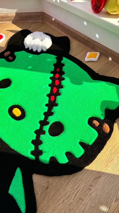 Green Halloween Dino Tufted Rug – Spooky Cute Carpet, Handmade Puffy Floor Mat, Kawaii Decor for Kids Room, 3D Custom Rug Gift