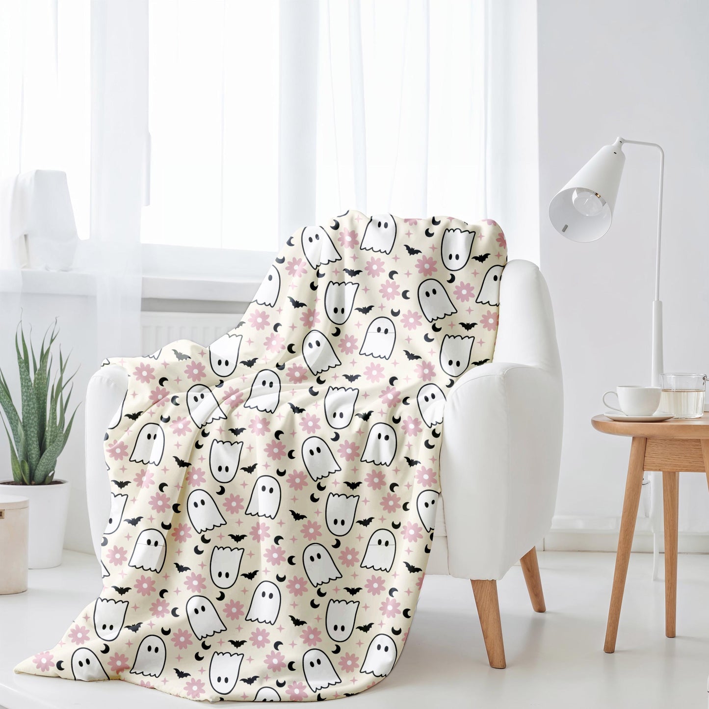 Soft Halloween Ghost Blanket, Halloween Home Decor or Gifts, Cute Spooky Soft Blanket, Cozy Fall Decor, Pink Ghost Throw, Hallowen Gift