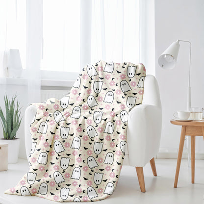 Soft Halloween Ghost Blanket, Halloween Home Decor or Gifts, Cute Spooky Soft Blanket, Cozy Fall Decor, Pink Ghost Throw, Hallowen Gift