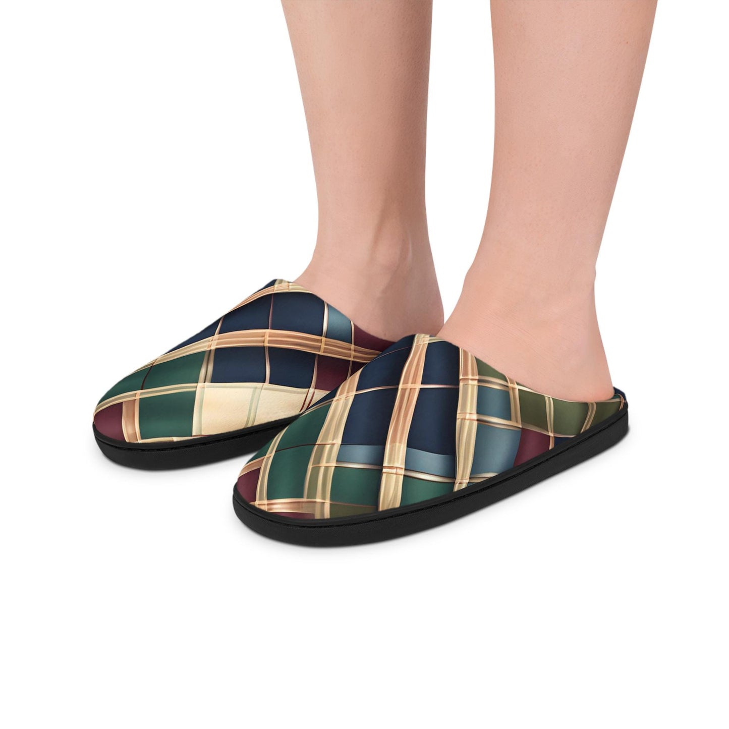 Men's Indoor Slippers MensGift Men's TartanPlaid IndoorSlipper HouseShoes Anti-Skid RubberSoles NavyBlue ForestGreen Goldtouch Giftfor Dad