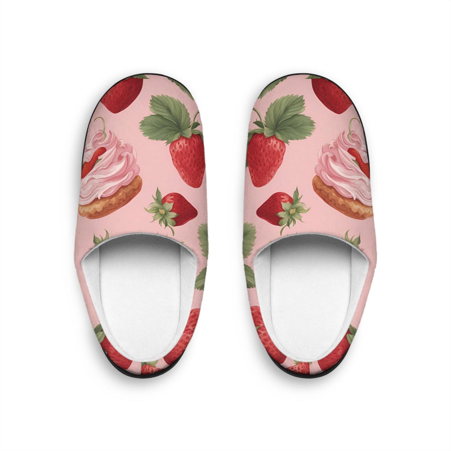 Women'sslippers Strawberry Shortcake Design Indoorslippers Strawberryshort Cake Houseshoes Unique Houseslippers Black Rubber Sole Anti-skid