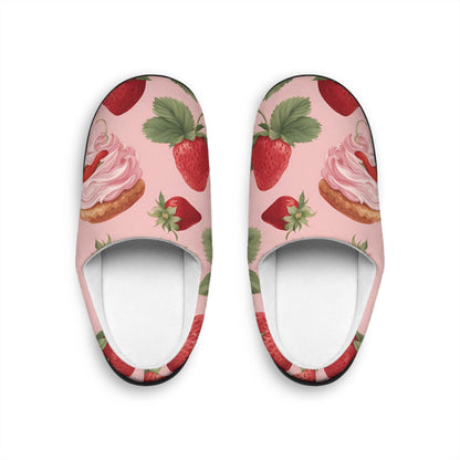 Women'sslippers Strawberry Shortcake Design Indoorslippers Strawberryshort Cake Houseshoes Unique Houseslippers Black Rubber Sole Anti-skid