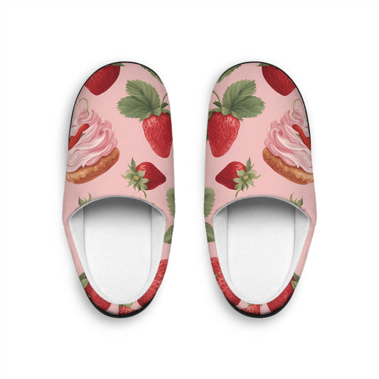 Women'sslippers Strawberry Shortcake Design Indoorslippers Strawberryshort Cake Houseshoes Unique Houseslippers Black Rubber Sole Anti-skid