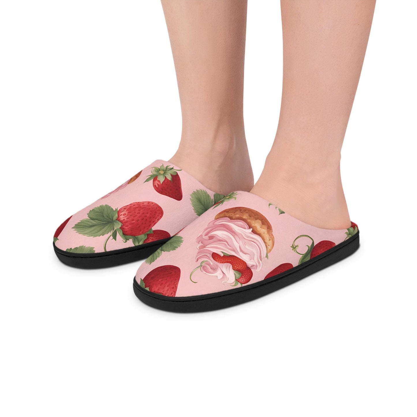 Women'sslippers Strawberry Shortcake Design Indoorslippers Strawberryshort Cake Houseshoes Unique Houseslippers Black Rubber Sole Anti-skid