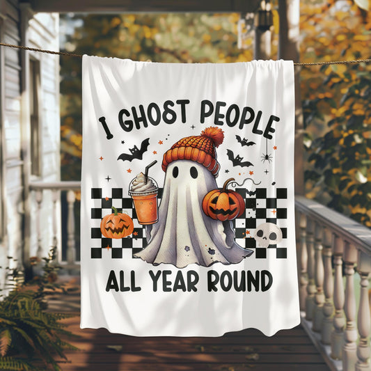 Funny Halloween Blanket | Ghost Blanket | Funny Ghost Throw | Spooky Ghost with Coffee Blanket | Ghost Iced Coffee Blanket