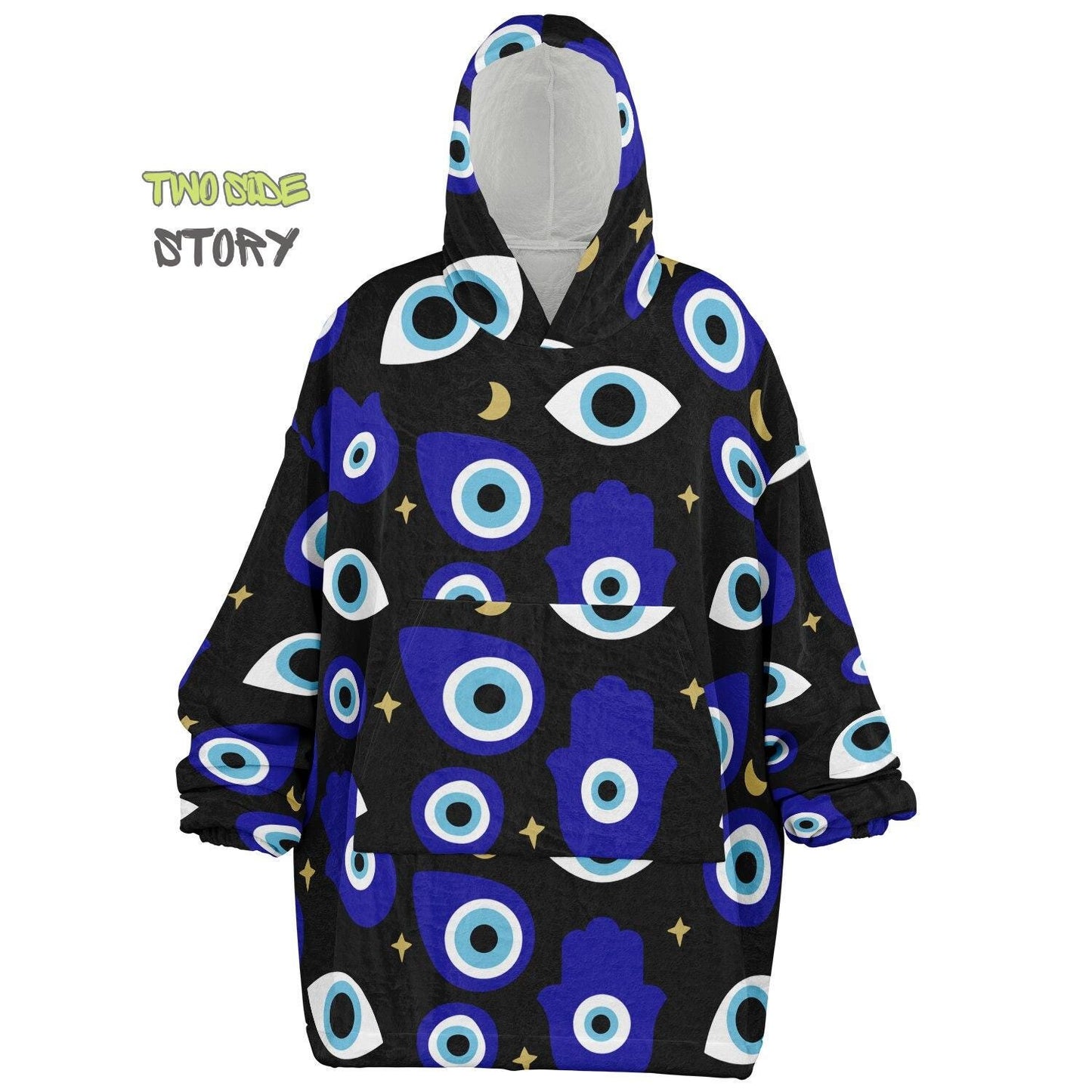 Unisex Evil Eye Print Snug Hoodie,Mykonos Eye Printed Hooded Blanket,Blanket Sleeves,Lounge Wear,Unique,Novelty Gift,Birthday Christmas Gift