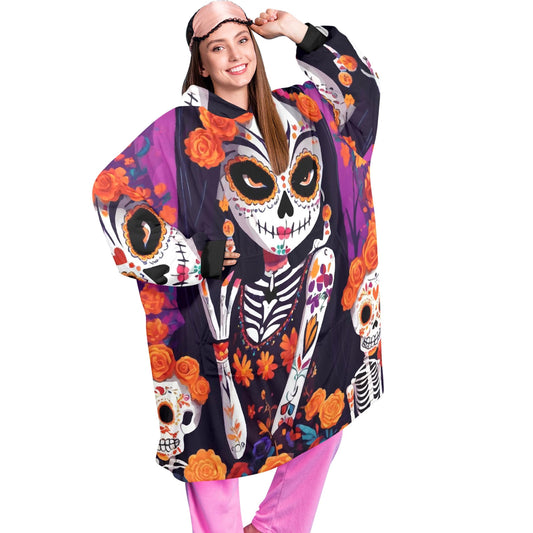 Día De Los Muertos Blanket Hoodie Personalized Fleece Loungewear