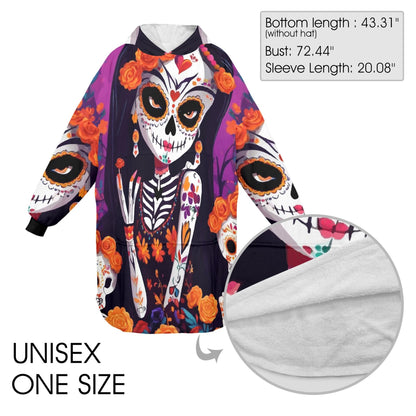 Día De Los Muertos Blanket Hoodie Personalized Fleece Loungewear