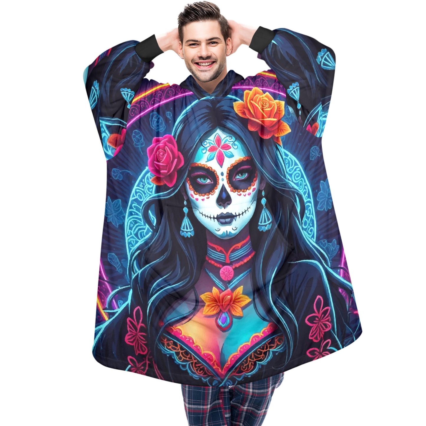Day of the Dead Blanket Hoodie Día De Los Muertos Chicano Blanket
