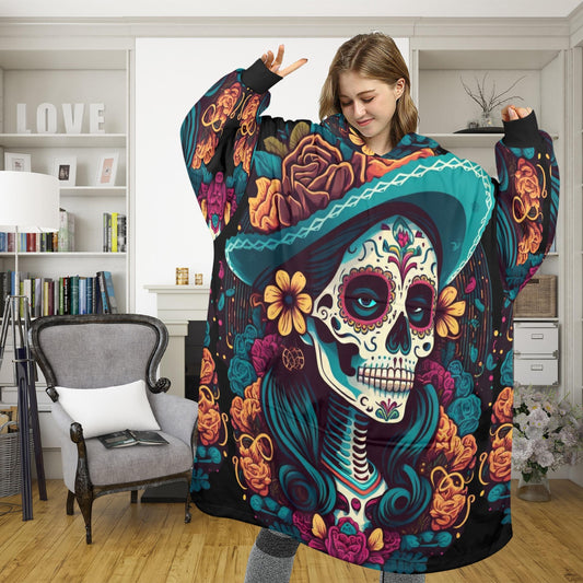 Día De Los Muertos Blanket Hoodie Personalized Cartoon Fleece