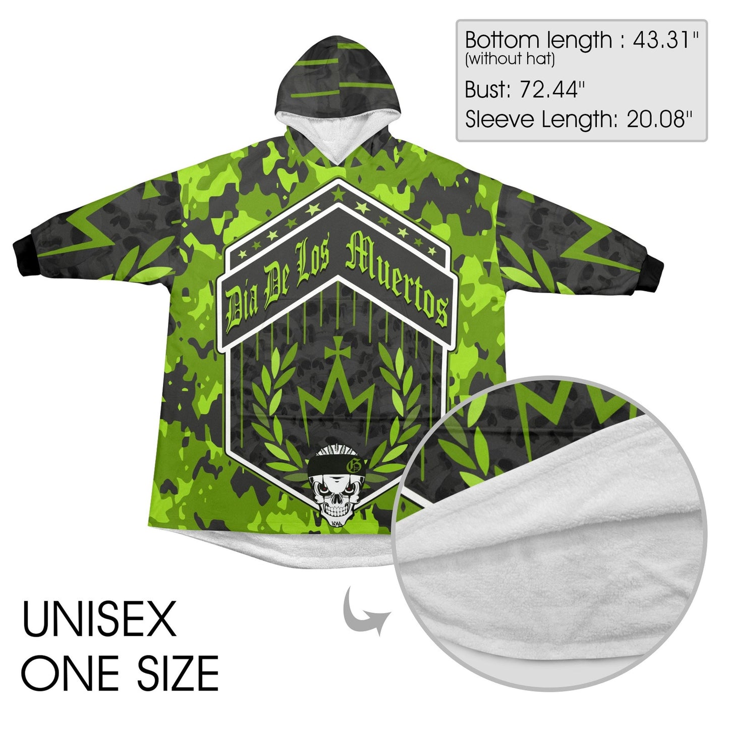 Día De Los Muertos Art Blanket Hoodie Personalized Fleece Loungewear