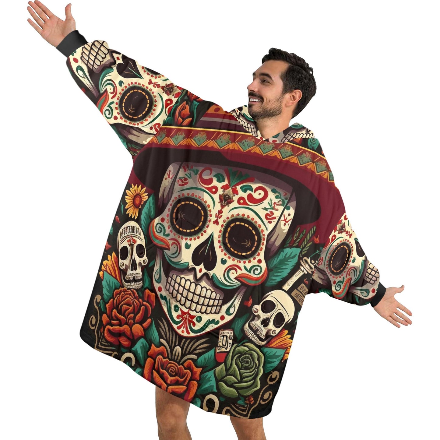 Chicano Sugar Skull Blanket Hoodie Personalized Fleece Loungewear