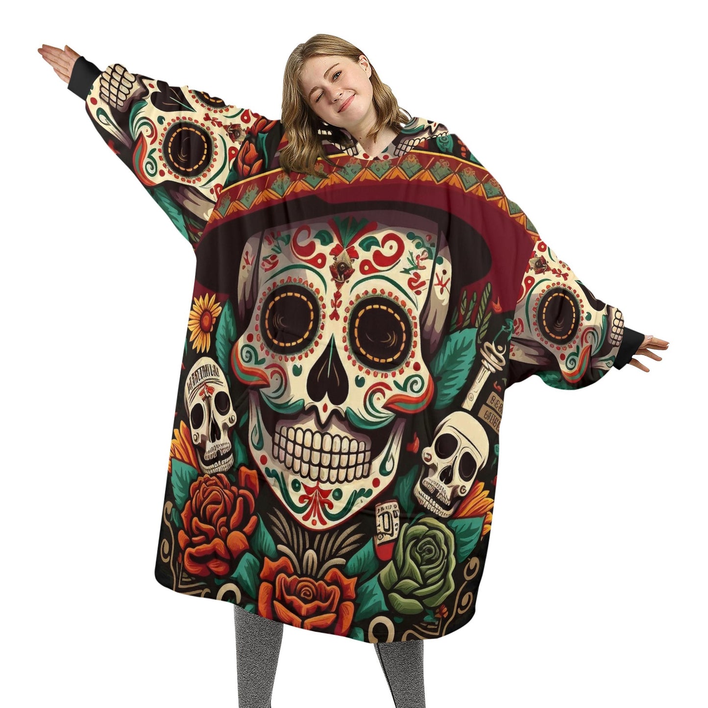 Chicano Sugar Skull Blanket Hoodie Personalized Fleece Loungewear
