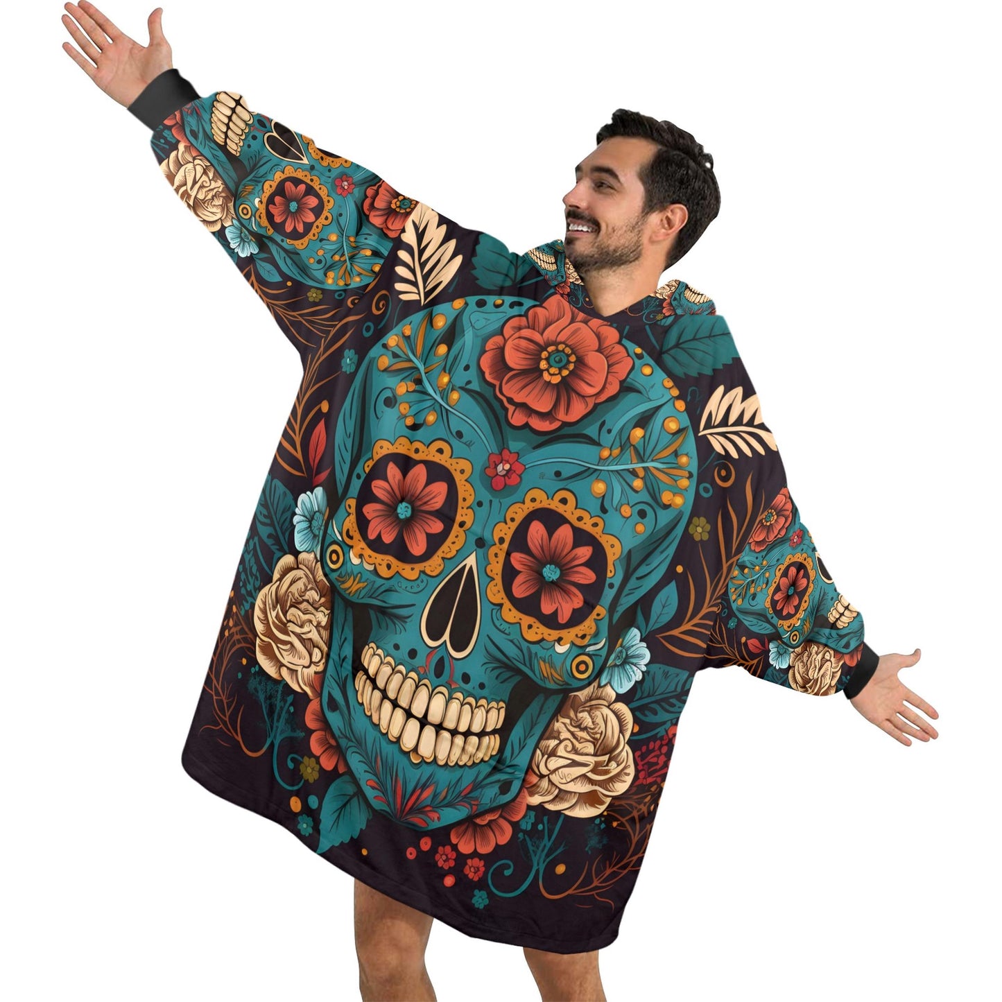 Chicano Sugar Skull Blanket Hoodie Personalized Fleece Loungewear