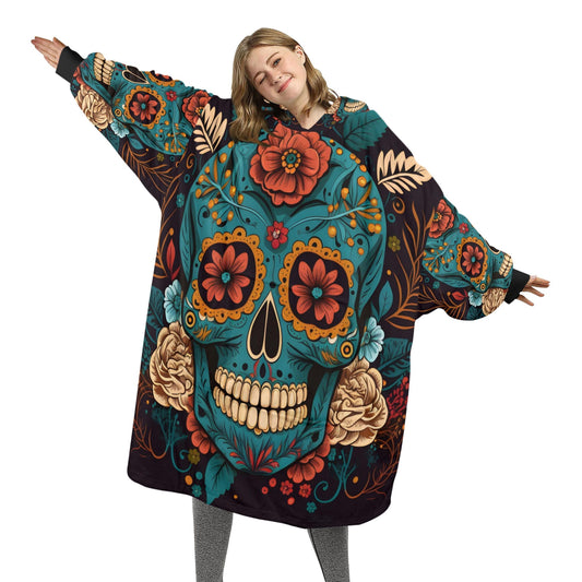 Chicano Sugar Skull Blanket Hoodie Personalized Fleece Loungewear