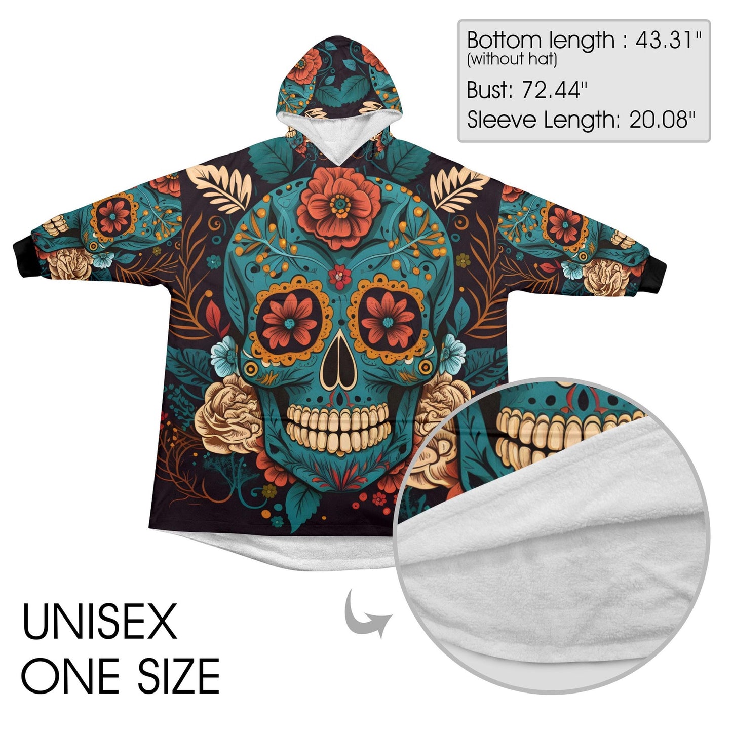 Chicano Sugar Skull Blanket Hoodie Personalized Fleece Loungewear