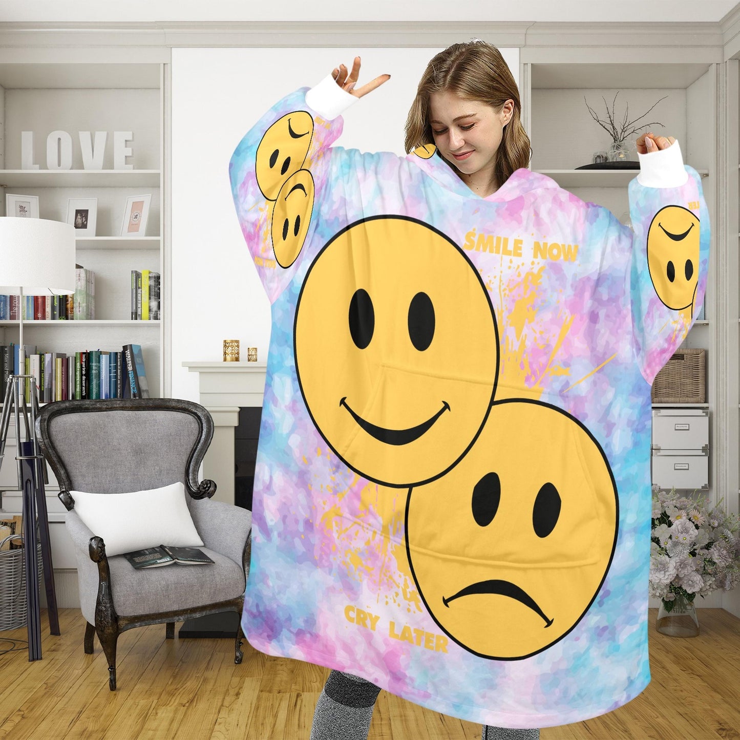 Smile Now Cry Later Blanket Hoodie Oversized Unisex Fleece