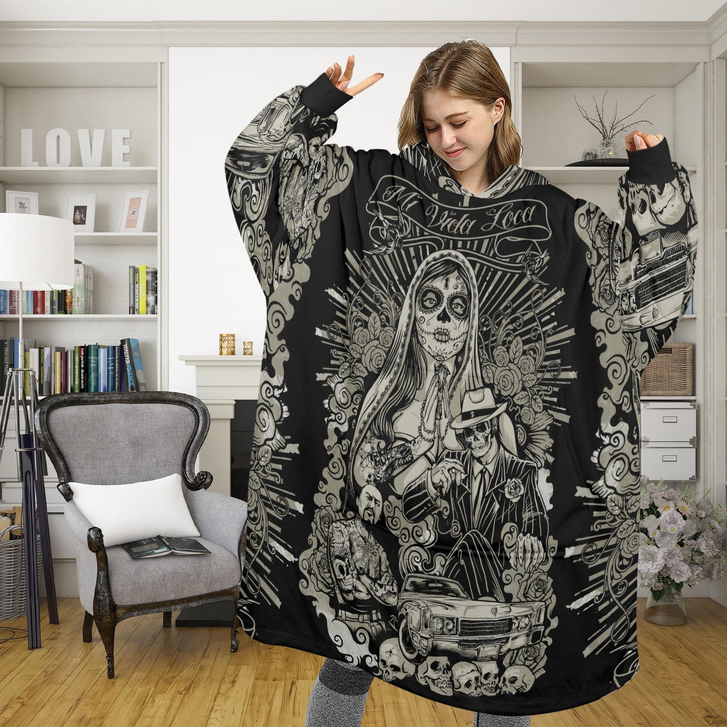 Mi Vida Loca Blanket Hoodie Día De Los Muertos Day of the Dead