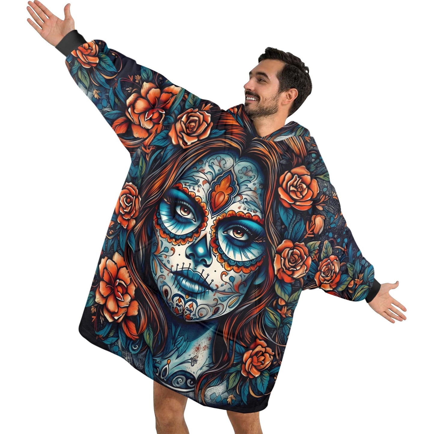Blanket Hoodie personalized blankets hoodie that is a blanket Comics Calavera Día De Los Muertos Art Chicano