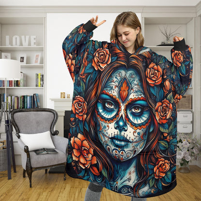 Blanket Hoodie personalized blankets hoodie that is a blanket Comics Calavera Día De Los Muertos Art Chicano