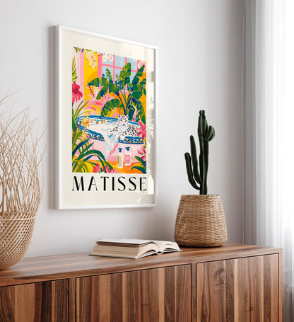 Sea Lion in Bathtub Art Print: Tropical Matisse Style Bathroom Art