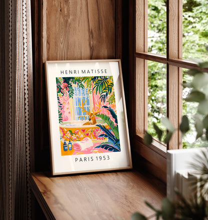 Deer in Bathtub Art Print: Maximalist Matisse Style Bathroom Wall Art