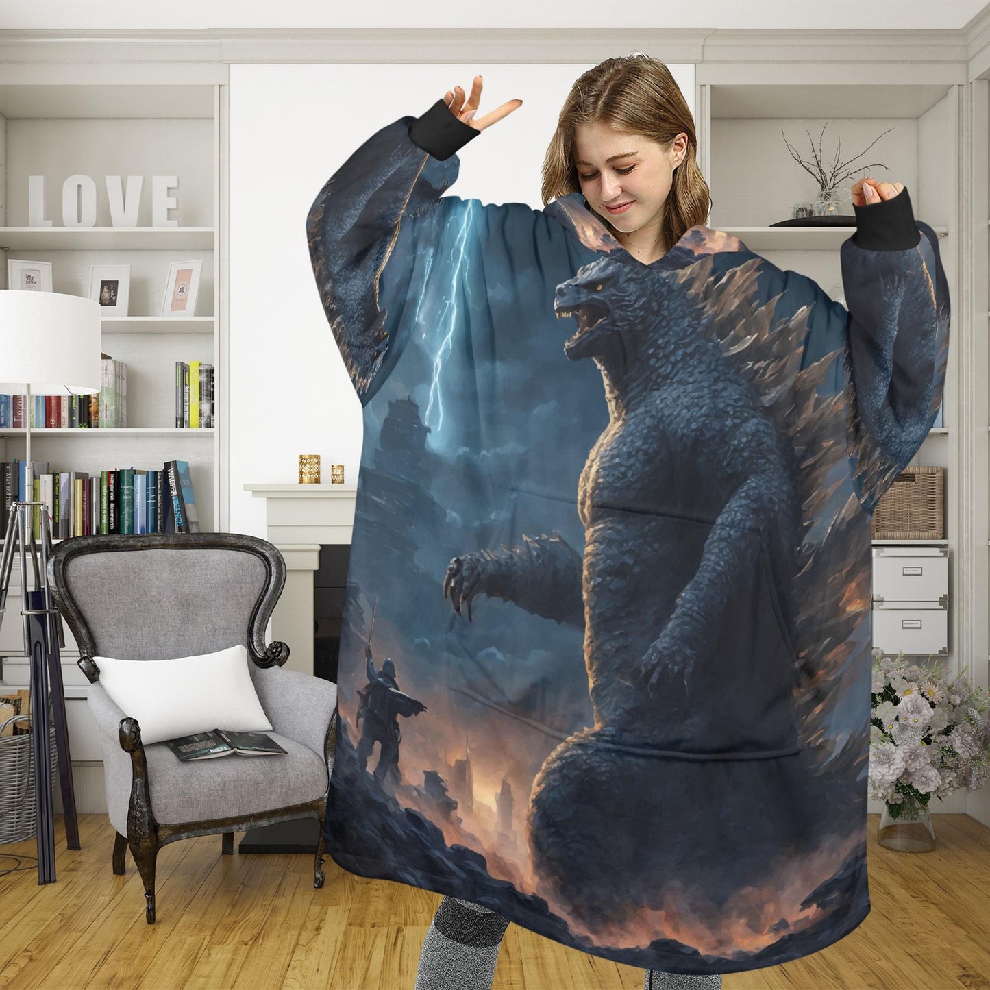 Godzilla Blanket Hoodie Personalized Kaiju Art Fleece Blanket