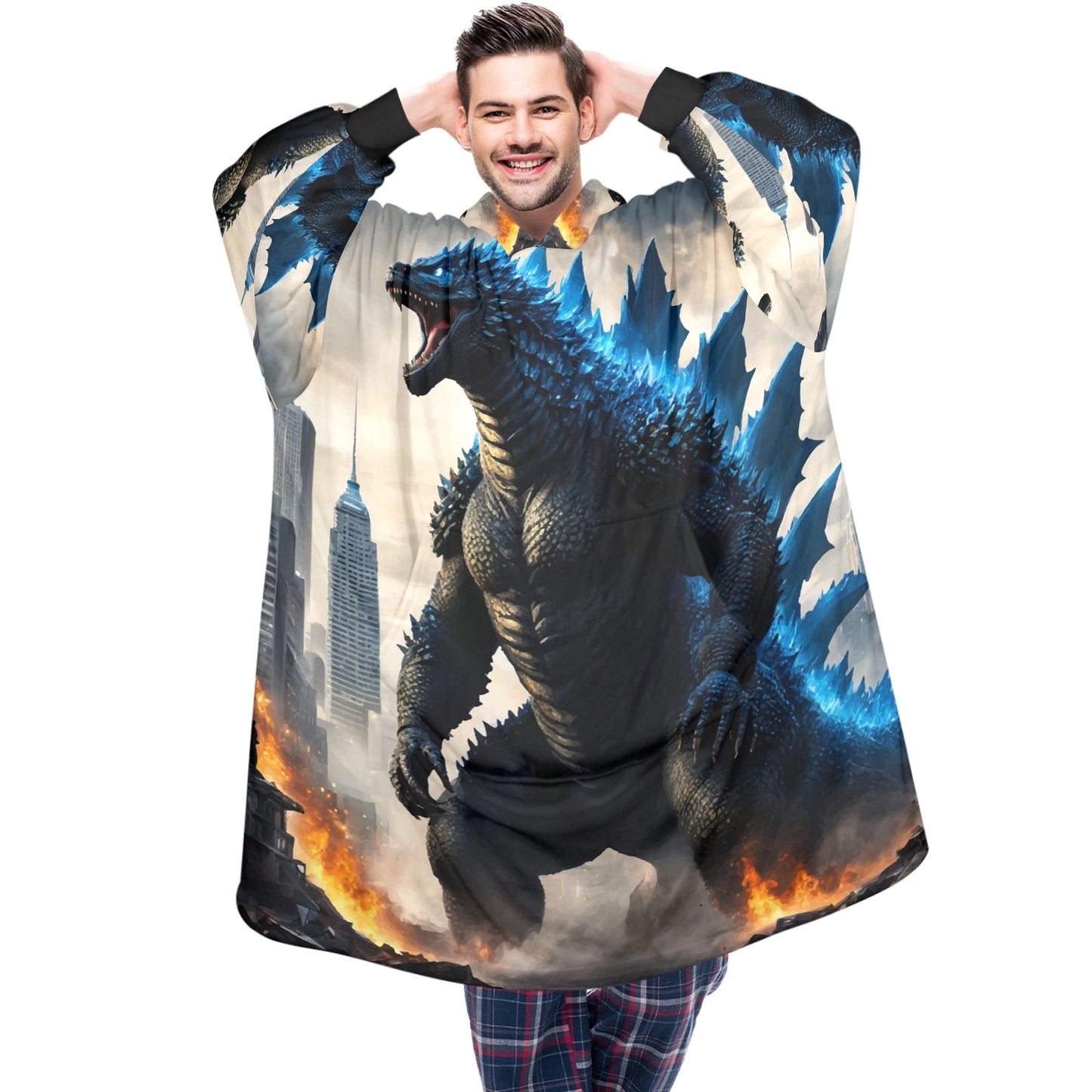 Godzilla Blanket Hoodie Retro Kaiju Comics, Personalized Fleece