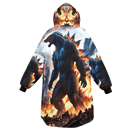 Godzilla Blanket Hoodie Retro Kaiju Monster Fleece Blanket