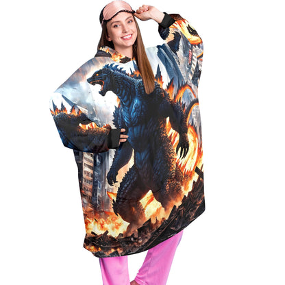 Godzilla Blanket Hoodie Retro Kaiju Monster Fleece Blanket