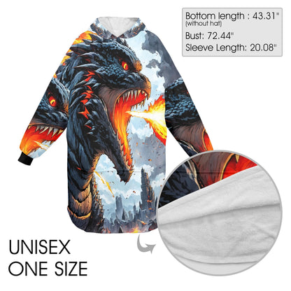 Godzilla Blanket Hoodie Retro Kaiju Monster Cartoon Fleece