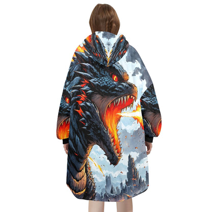 Godzilla Blanket Hoodie Retro Kaiju Monster Cartoon Fleece