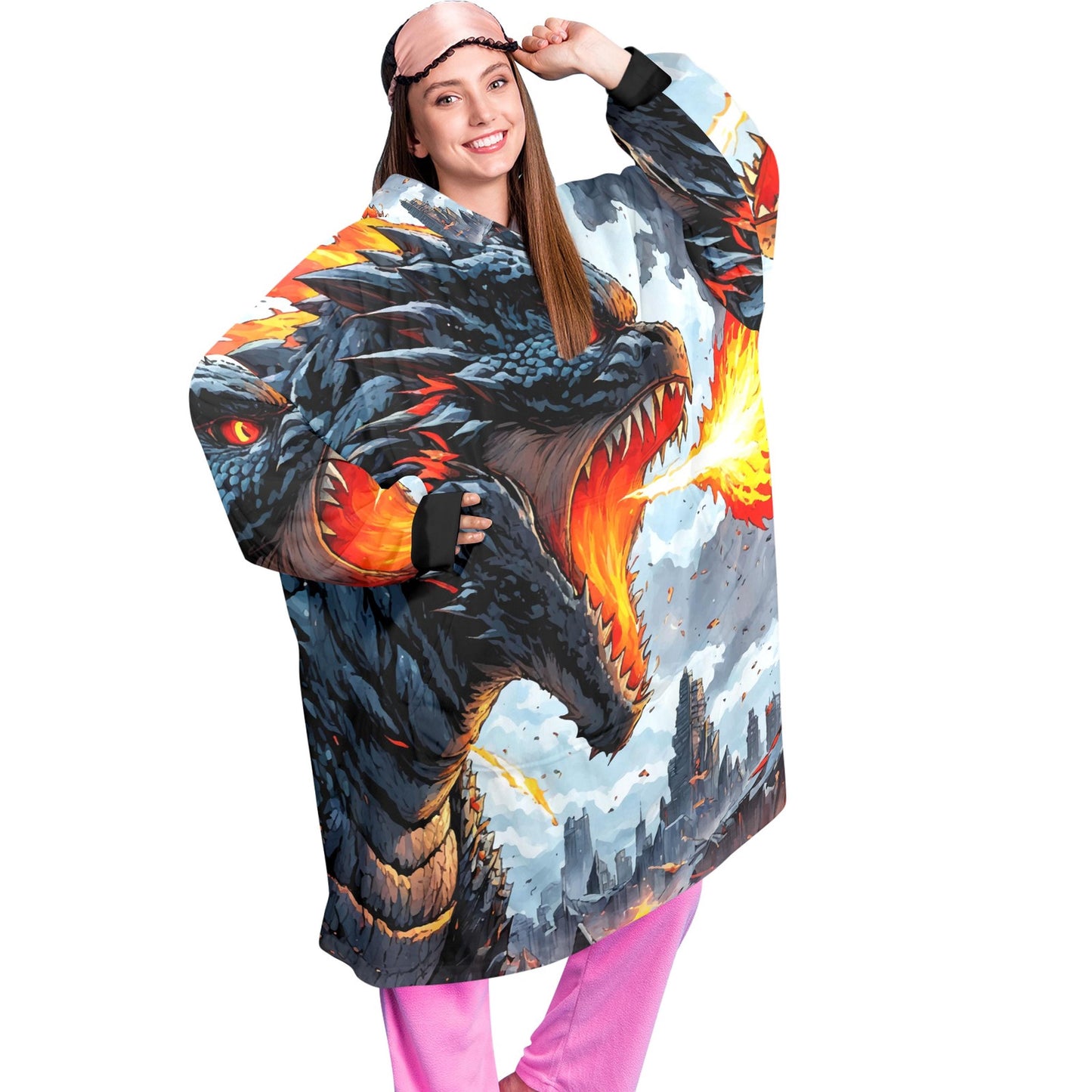 Godzilla Blanket Hoodie Retro Kaiju Monster Cartoon Fleece