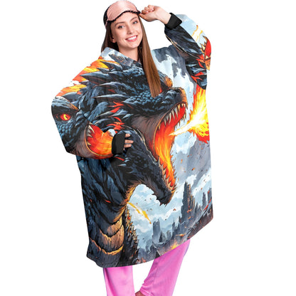 Godzilla Blanket Hoodie Retro Kaiju Monster Cartoon Fleece
