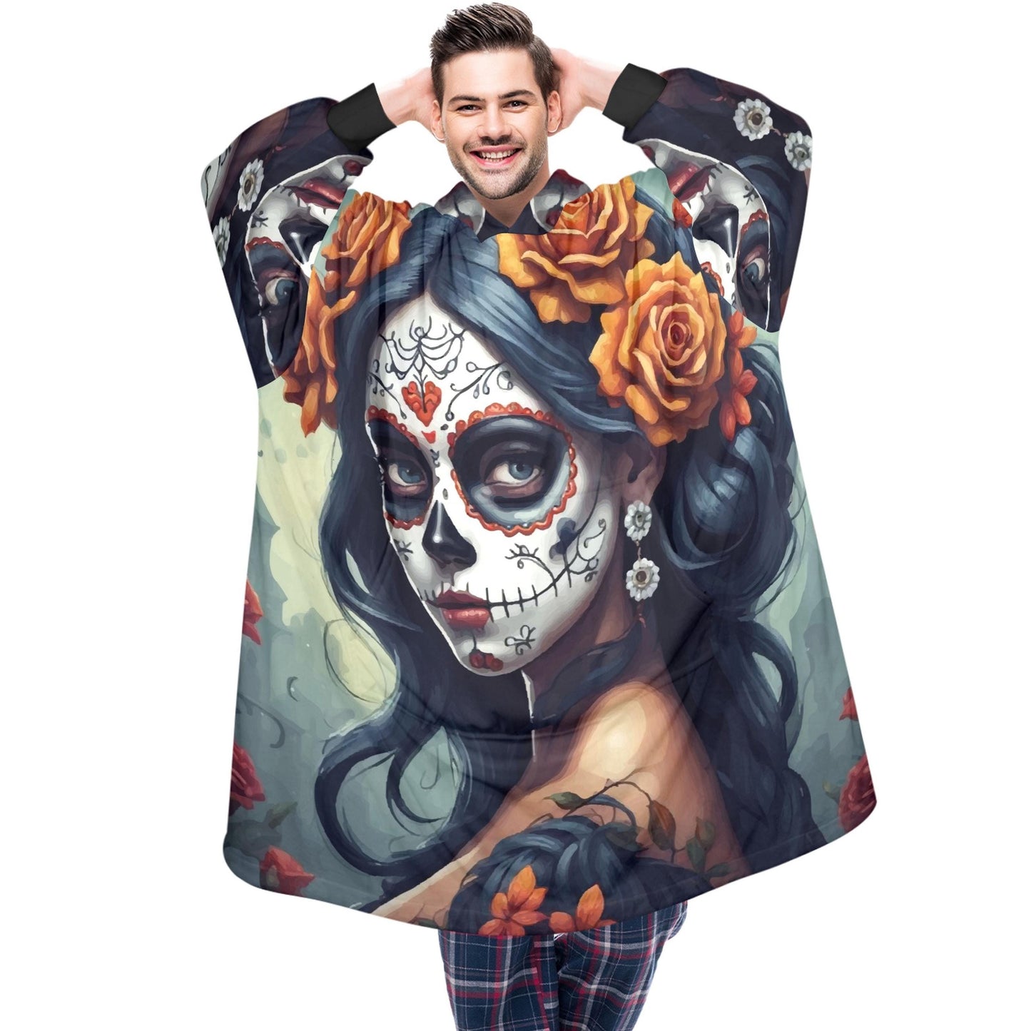 Día De Los Muertos Blanket Hoodie Personalized Chicano Blanket