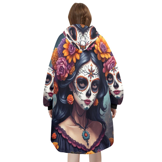 Día De Los Muertos Blanket Hoodie Chicano Art Personalized Blanket