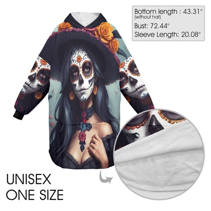 Día De Los Muertos Blanket Hoodie Chicano Art Personalized Blanket