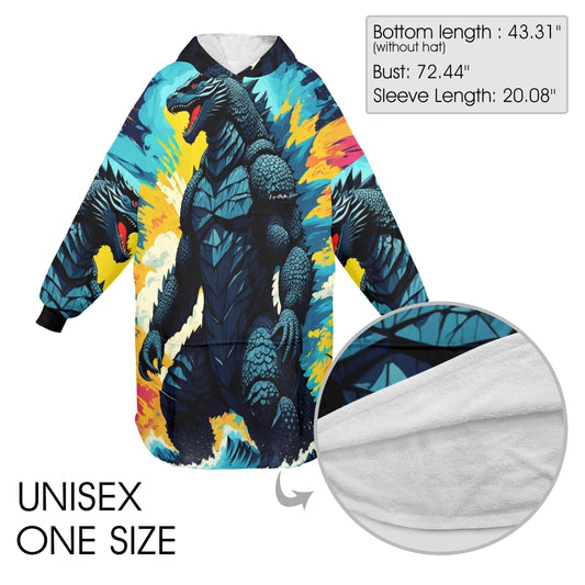 Godzilla Blanket Hoodie Vintage Kaiju Fleece Lounger