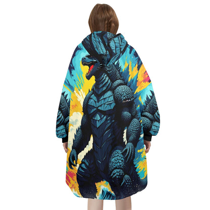 Godzilla Blanket Hoodie Vintage Kaiju Fleece Lounger